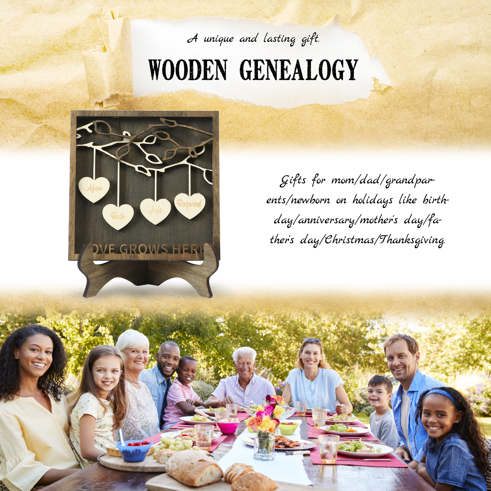 Custom Family Tree Sign Engrave 4 Names Wooden Family Frame Home Decor-Jessemade AU