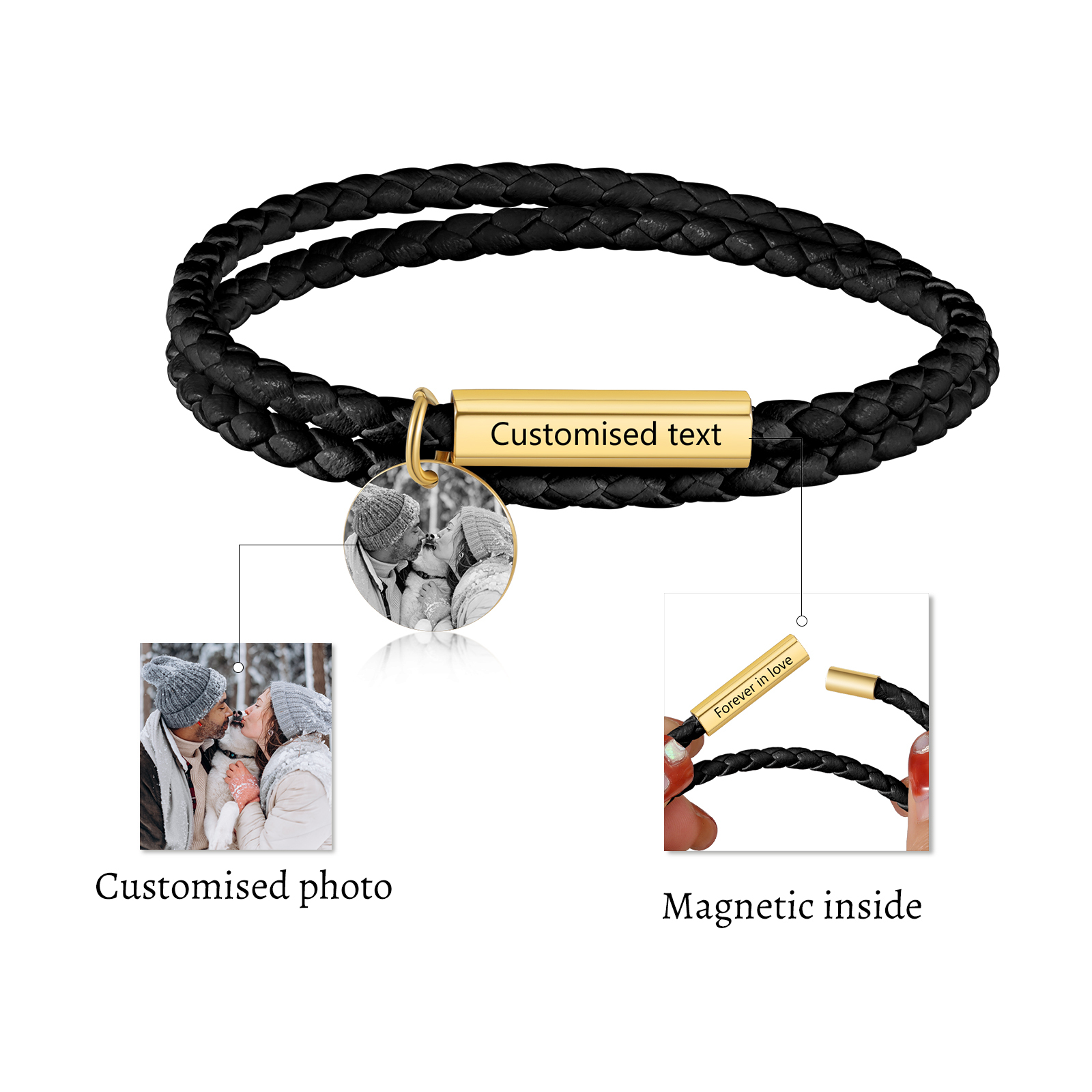 Personalised Leather Bracelet Custom Photo & Text Bracelet Couple Gift for Him/Her-Jessemade AU