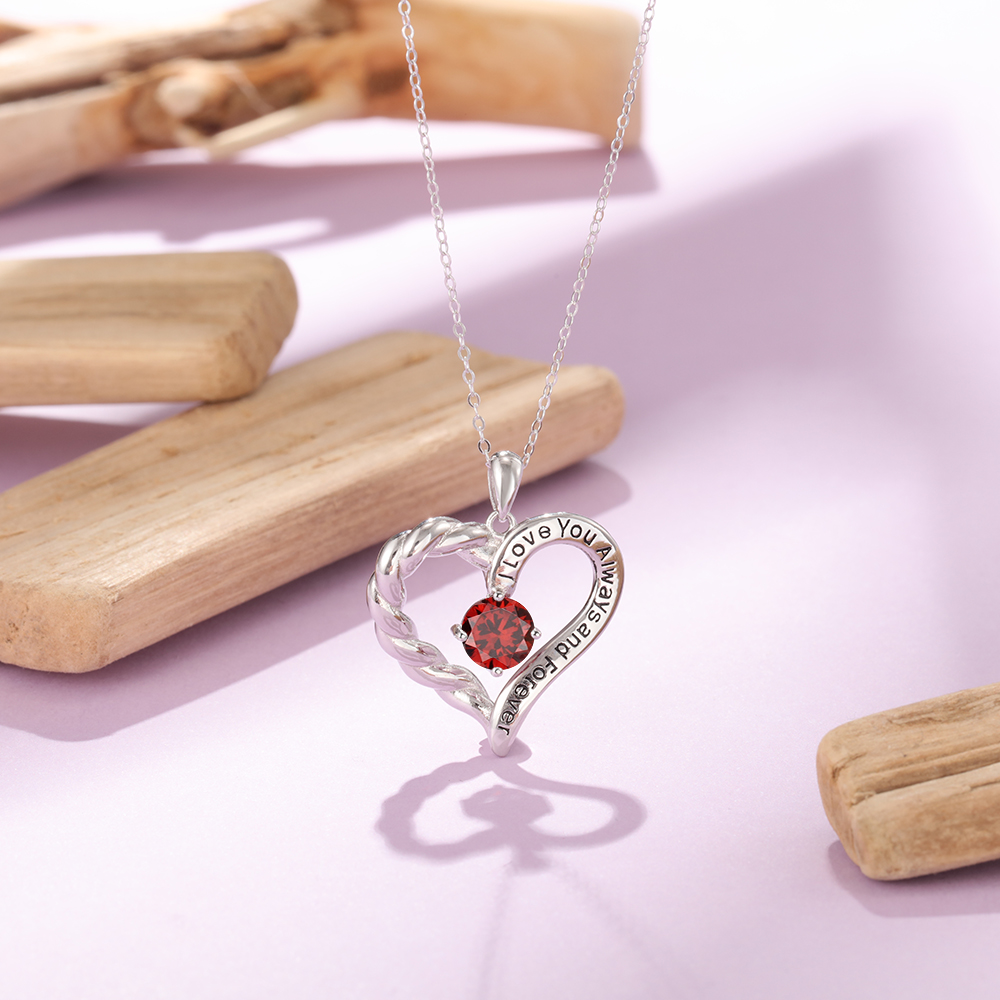 Personalised Heart Necklace with 1 Birthstone Engraved Names Gift For Women-Jessemade AU