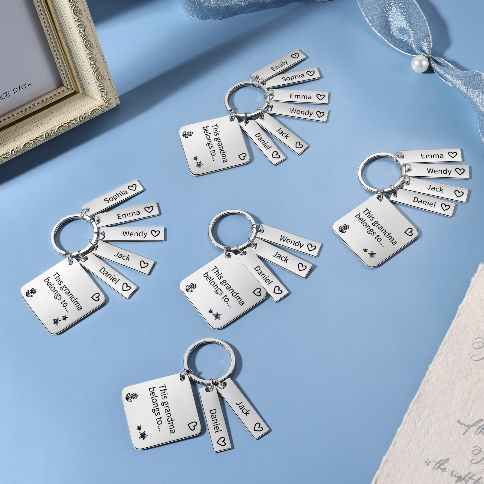 Personalised 4 Names & 1 Text Keychain Custom Family Keychain Gifts for Father/Mother/Grandma/Grandpa-Jessemade AU