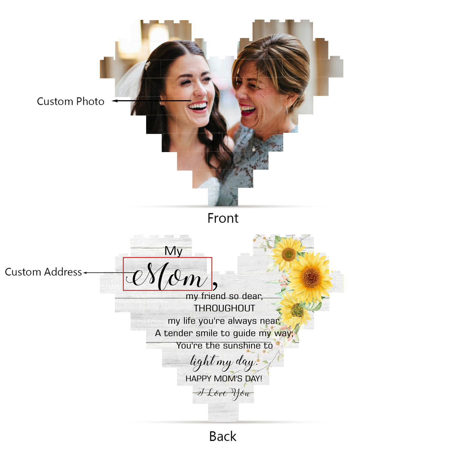 Personalised Heart Shape Building Blocks Puzzle Photo Brick Square Shape Puzzle DIY Gift - Double Layers-Jessemade AU