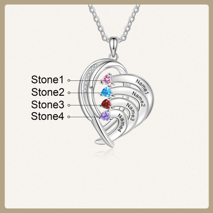 Personalised Heart Wings Necklace With 4 Birthstones Custom Names Necklace Gift For Her-Jessemade AU