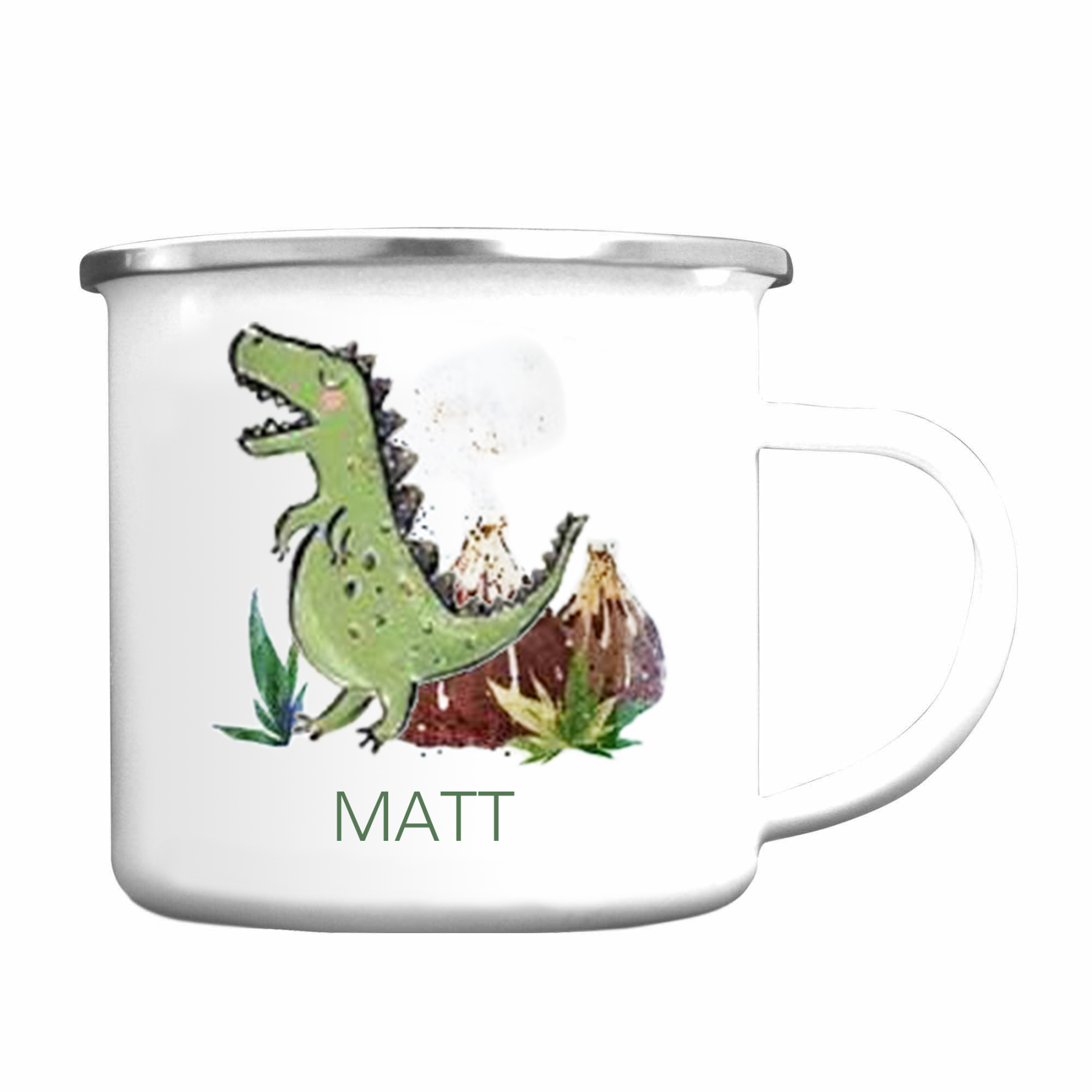 Personalised Enamel Mug Customised Name Dinosaur Cup Camping Mug Birthday Gift for Kids - Tyrannosaurus Rex-Jessemade AU