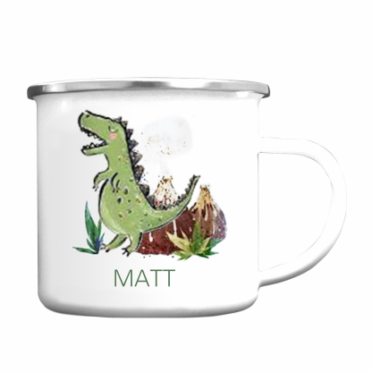 Personalised Enamel Mug Customised Name Dinosaur Cup Camping Mug Birthday Gift for Kids - Tyrannosaurus Rex-Jessemade AU