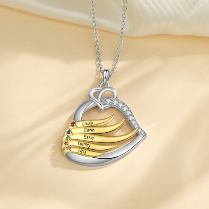 Personalised Golden Intertwined Heart Pendant Necklace Custom 5 Birthstones & 5 Names Necklace Gifts for Her-Jessemade AU