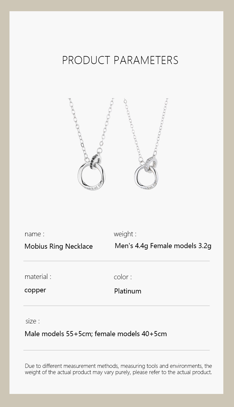 Couple Necklace Set Möbius Ring Necklace Birthday Valentine's Day Gift for Couples-Jessemade AU