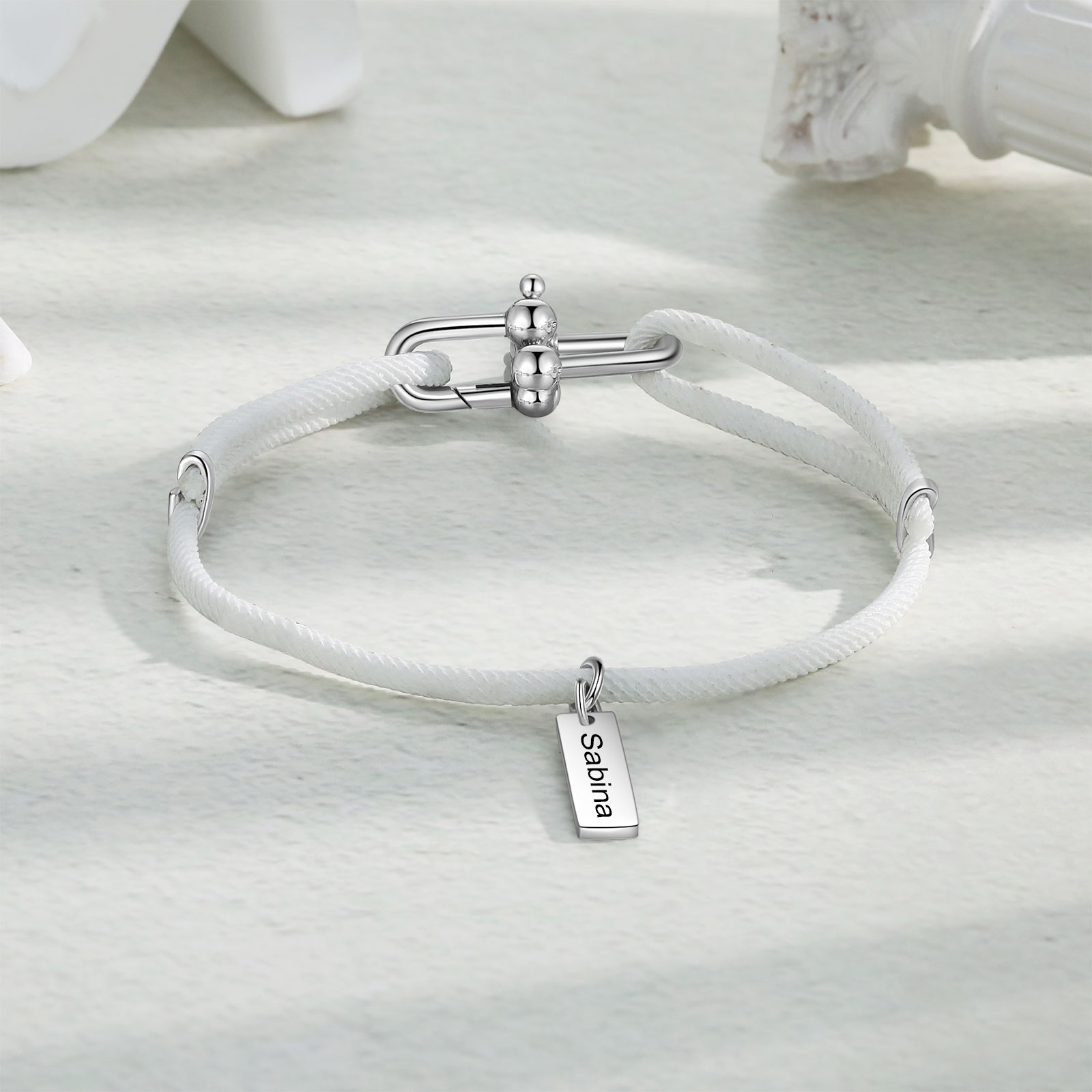 Custom 1 Name Bracelet Adjustable Bracelet Black/White Bracelet Personalised Gift for Him/Her-Jessemade AU