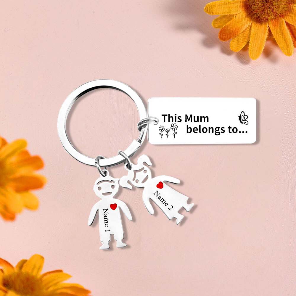 2 Names - Personalised Keychain with Kid Charms Engraved Names Keyring Mother's Day Gift for Nan-Jessemade AU