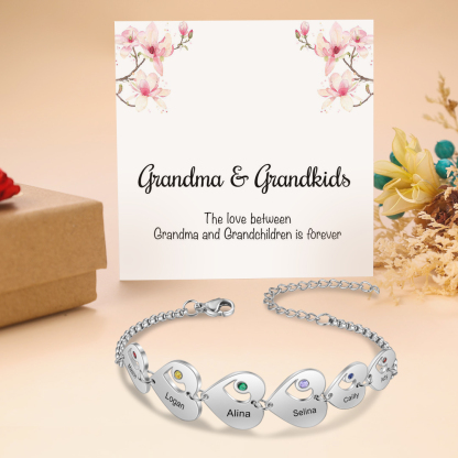 Personalised Heart Bracelet with Birthstones Custom 6 Names Family Bracelet Gifts for Her-Jessemade AU