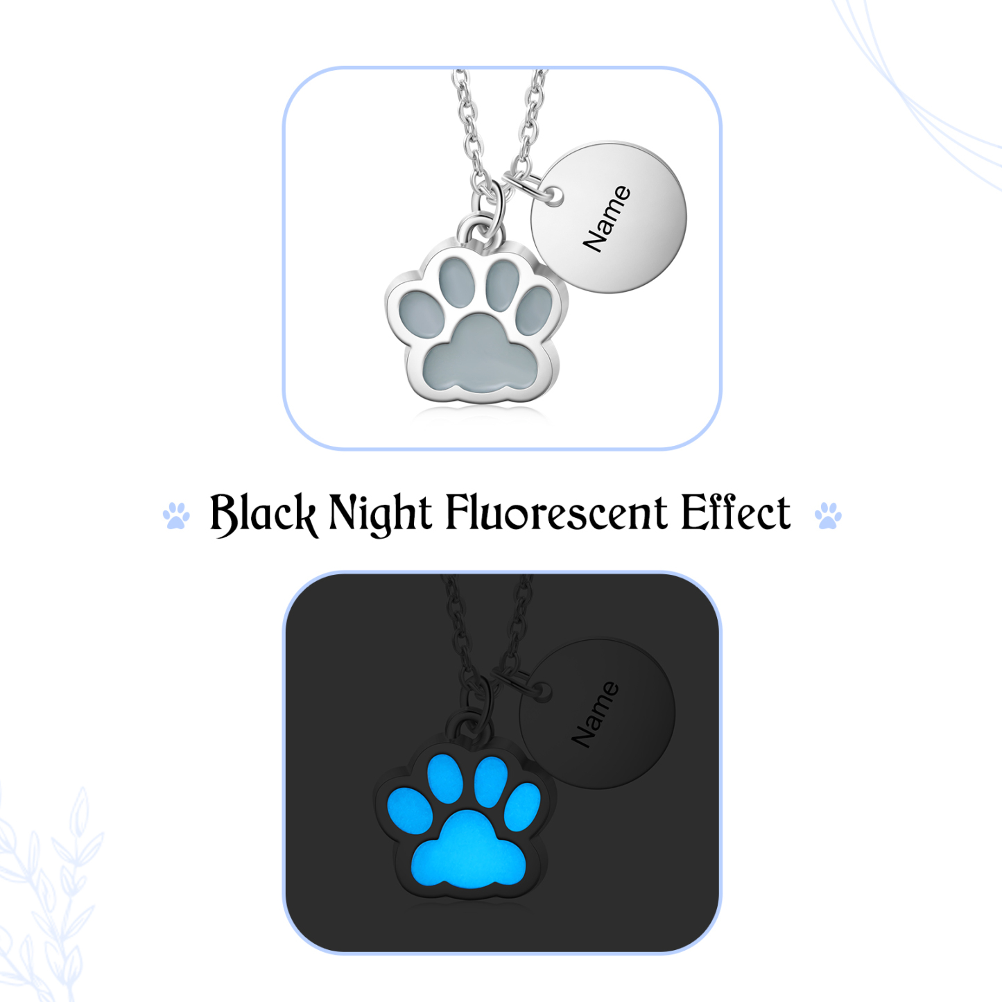 Personalised Dog Paw Pendant Necklace Customised Name Fluorescent Necklace Creative Gift for Her/Him-Jessemade AU