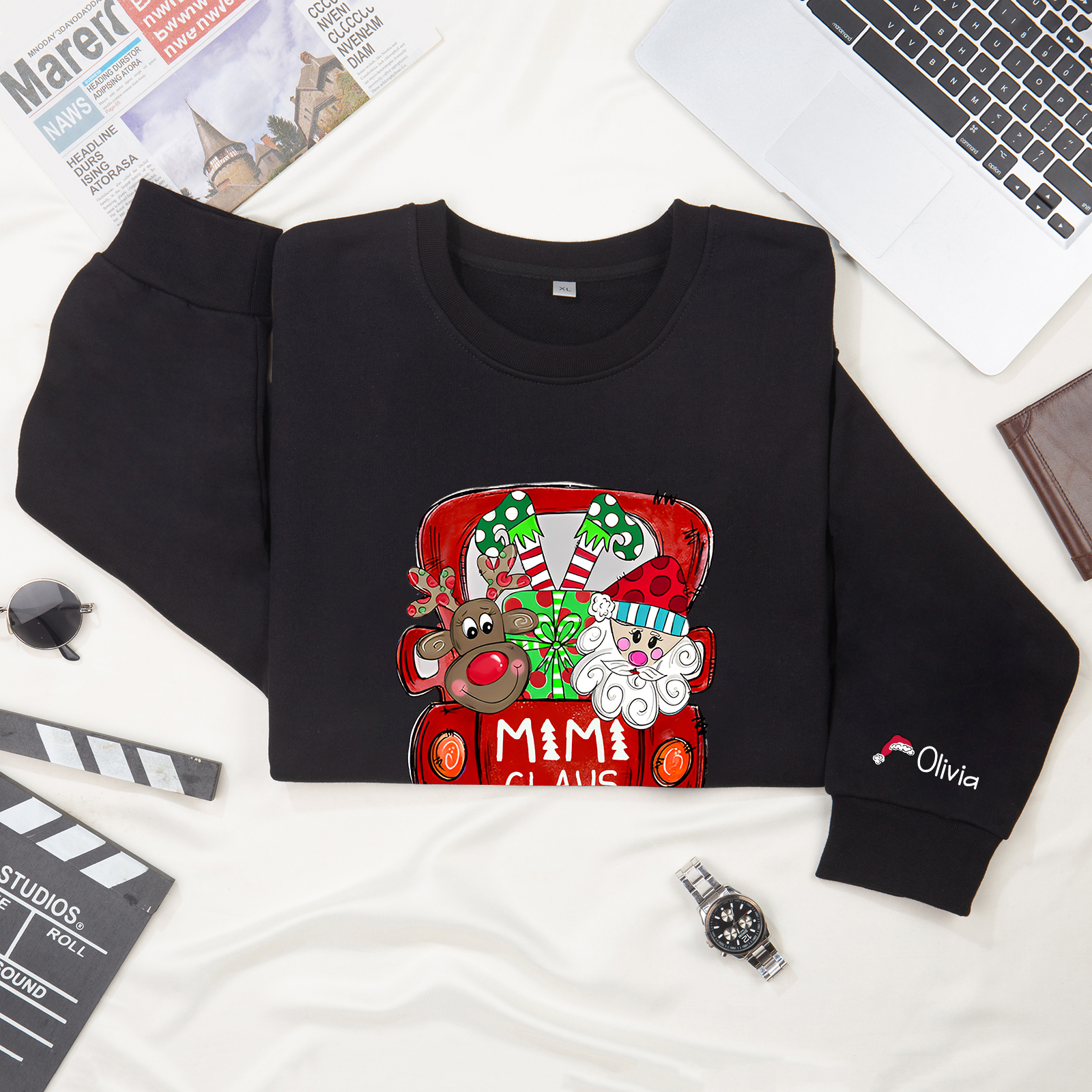 1 Name - Personalised Christmas Sweatshirt Custom Name & Text Sweatshirt Mimi Claus Sweatshirt Gift for Family -Jessemade AU