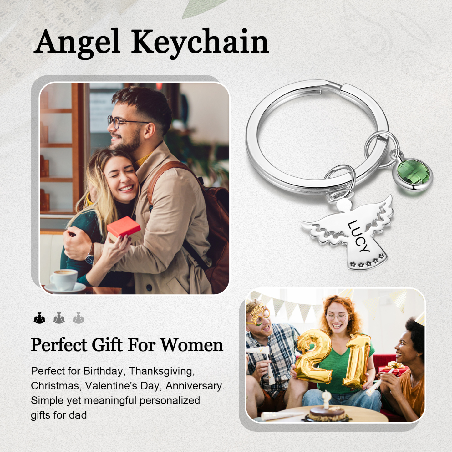 Personalised Guardian Angel Keychain Customised Name & Birthstone Stainless Steel Keyring Special Gift-Jessemade AU