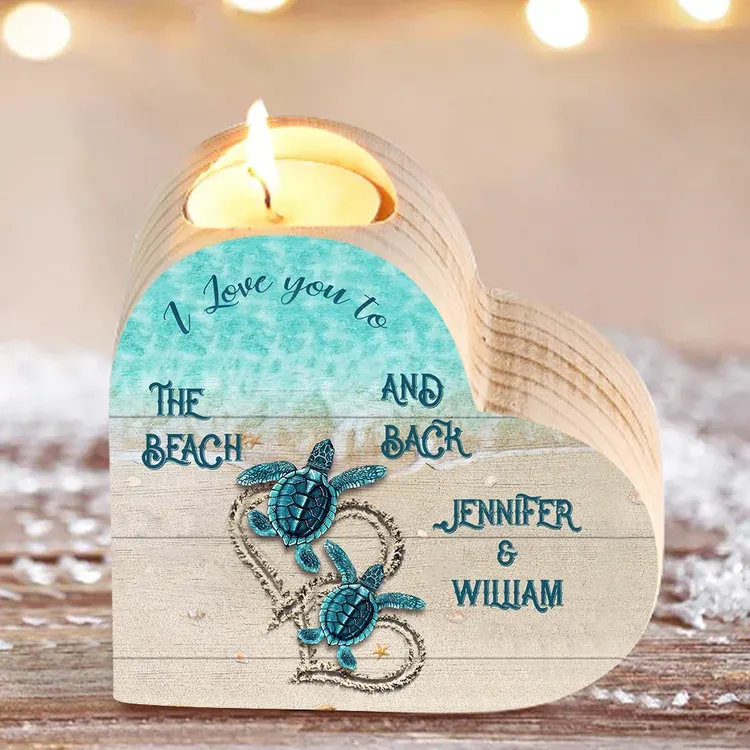 Personalised Couple Heart Candle Holder Engrave Name Turtle Wooden Candlesticks Valentines Gift-Jessemade AU