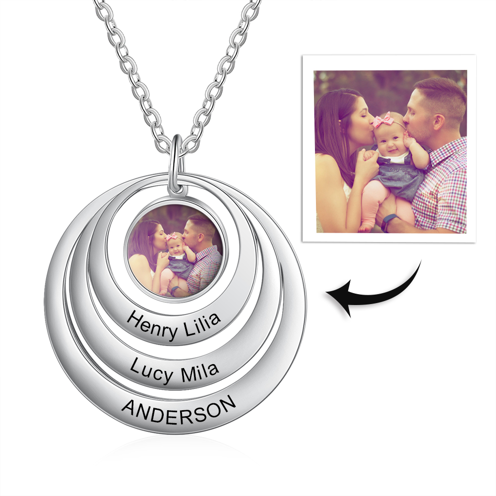 Personalised Family Circles Necklace Engraved 3 Names Photo Necklace Gifts for Her-Jessemade AU
