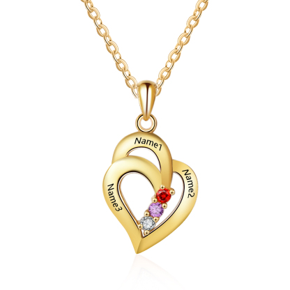 Personalised Heart Necklace With 3 Birthstones Engraved Names Gift For Her-Jessemade AU