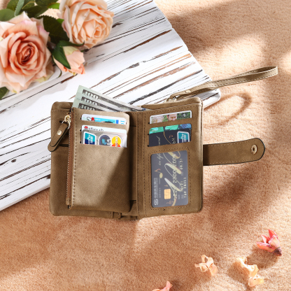 Personalised Women's Leather Wallet Custom Birthday Flower & Name & Photo Wallet Gift for Her