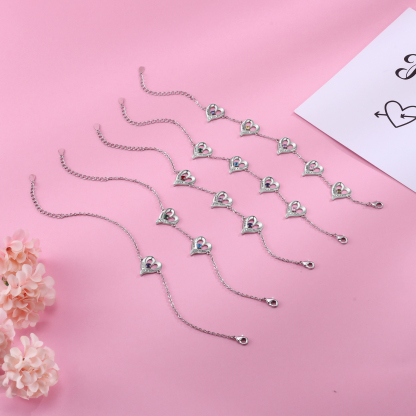 5 Names - Personalised Heart Bracelet Gift Set With Gift Box Custom Name & Birthstone Bracelet Gift For Her-Jessemade AU