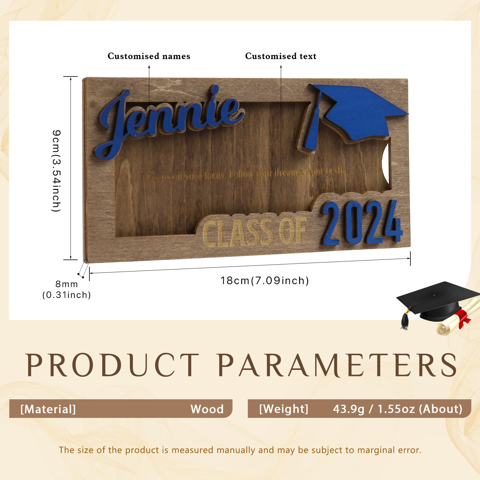 Class of 2024 Personalised Graduation Cash Clip Custom Name & Text Cash Box Creative Gifts for Her/Him-Jessemade AU
