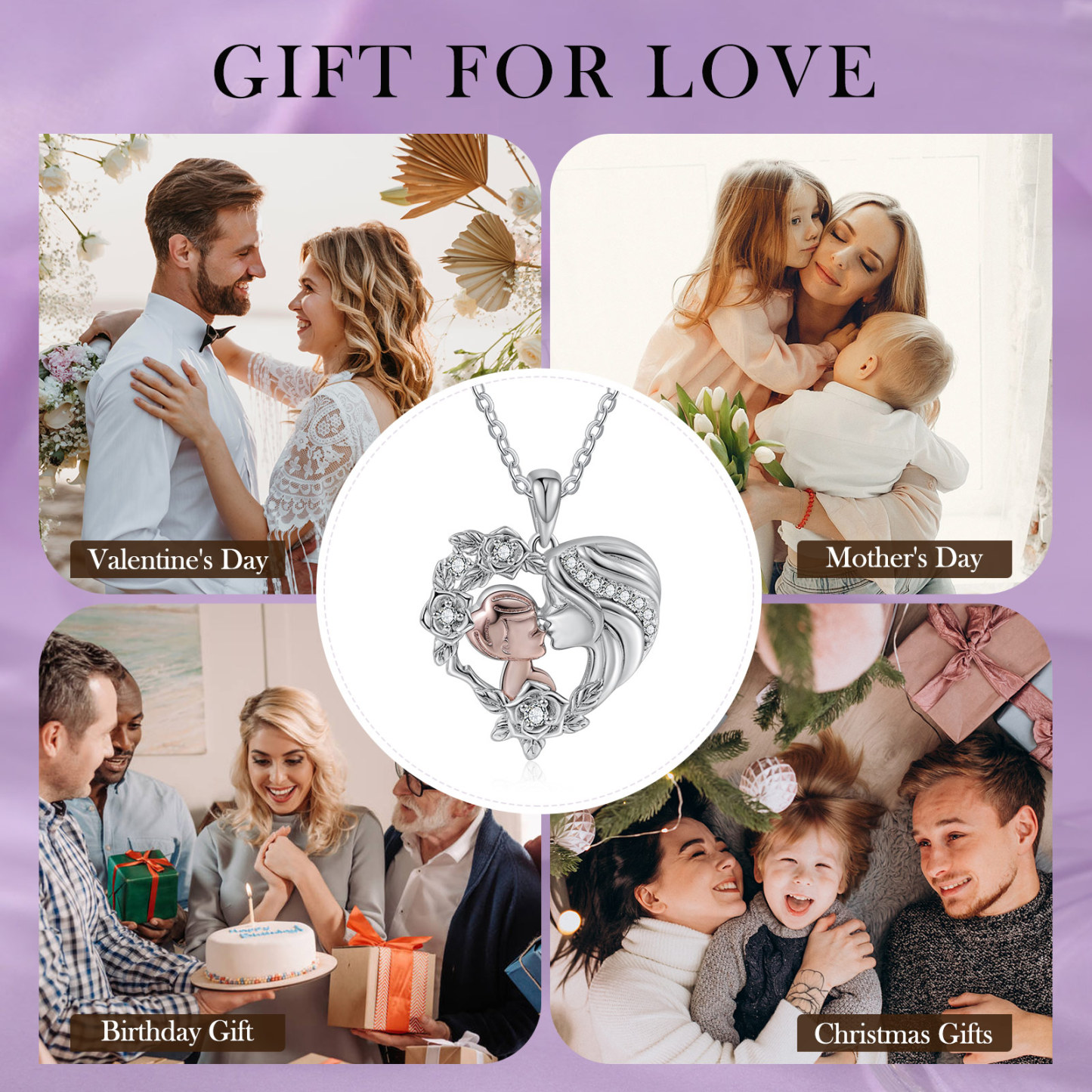 Mother and Son Necklace Heart Flower Pendant Necklace for Her-Jessemade AU