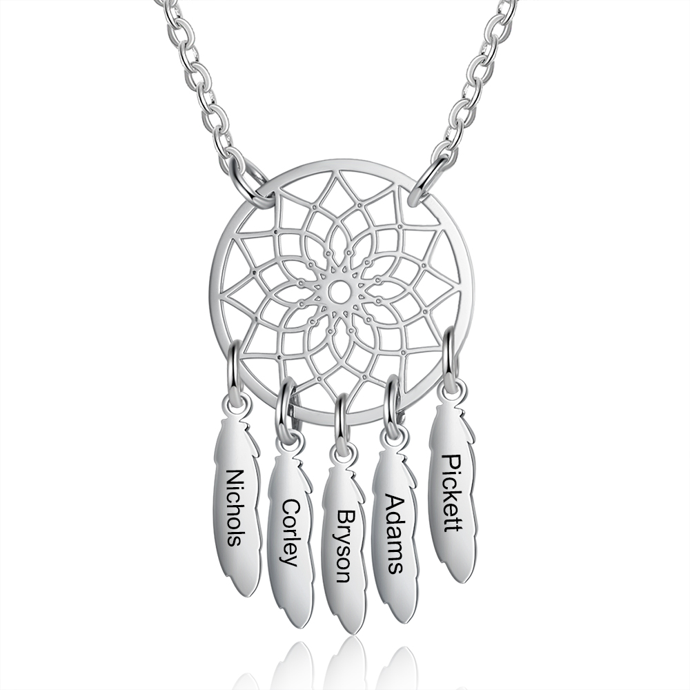 Personalised Retro Dream Catcher Necklace Engraved 5 Names Gift For Women-Jessemade AU