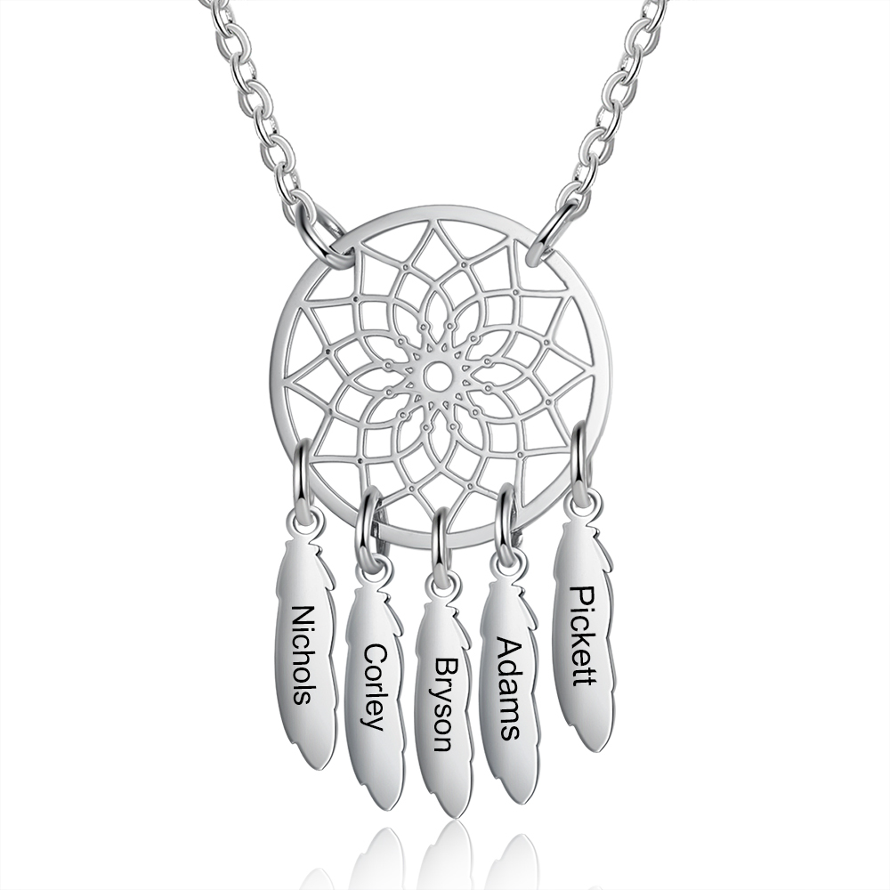Personalised Retro Dream Catcher Necklace Engraved 5 Names Gift For Women-Jessemade AU