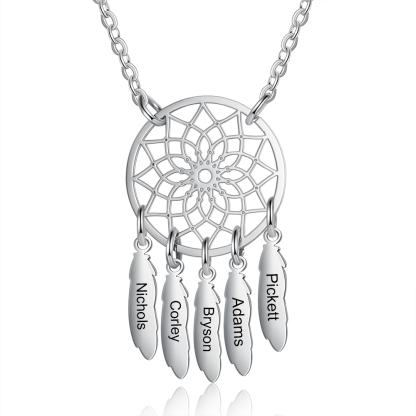 Personalised Retro Dream Catcher Necklace Engraved 5 Names Gift For Women-Jessemade AU