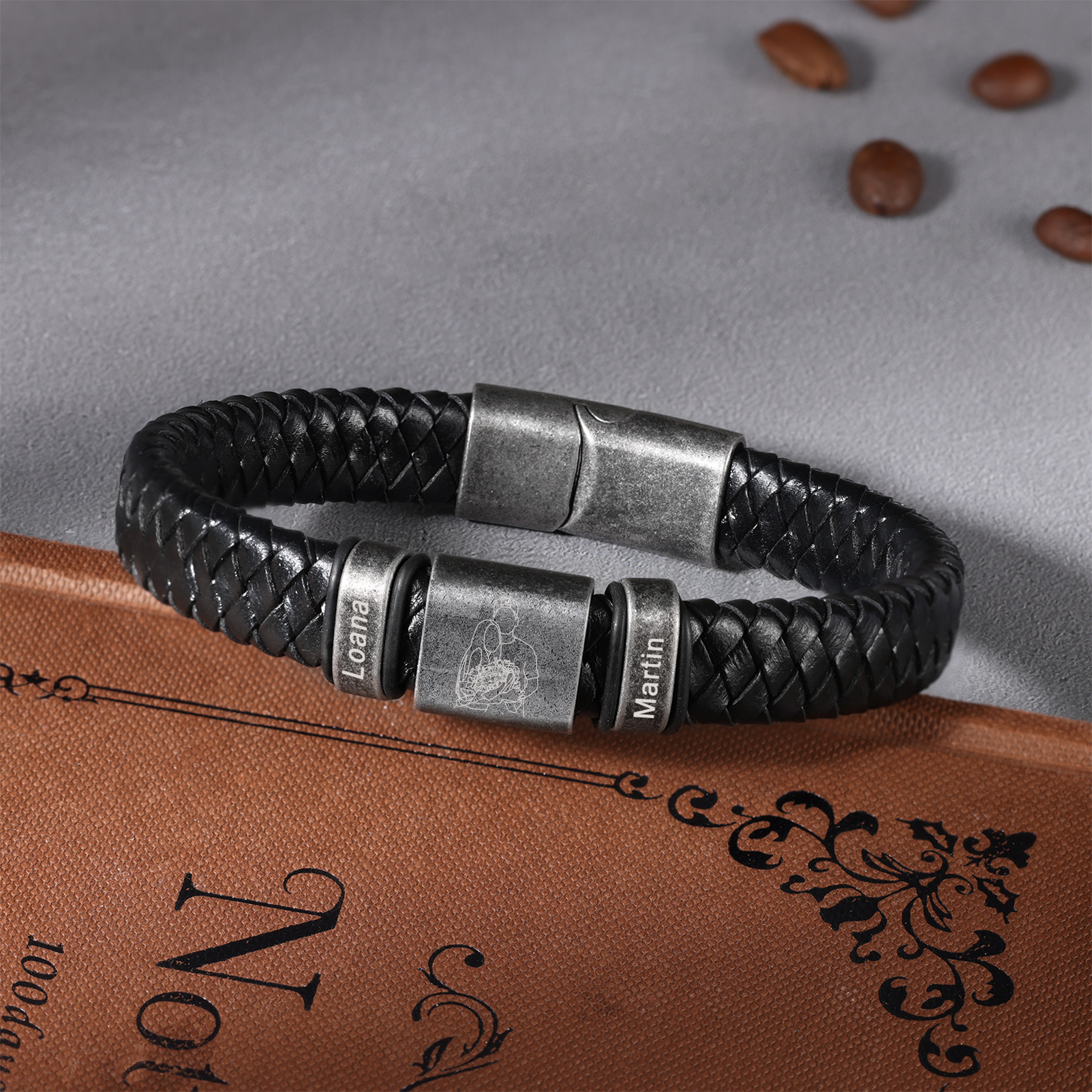 2 Names - Personalised Men's Leather Braided Bracelet Custom Name & Photo Bracelet Vintage Gift for Him-Jessemade AU