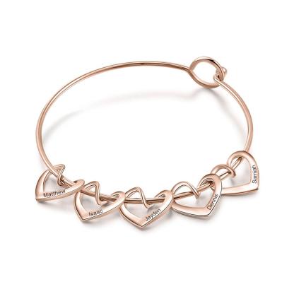 Personalised Love Bracelet with 2 Heart Charms Engraved Name Bangle Bracelet-Jessemade AU