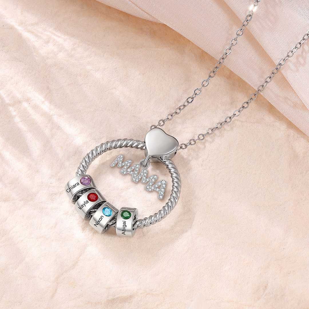 4 Names - Personalised Mama Circle Pendant Necklace Custom Names & Birthstones Necklace Mother's Day Gifts-Jessemade AU