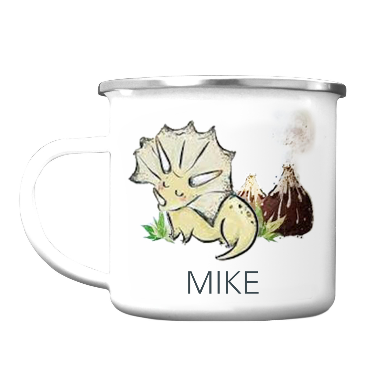 Personalised Enamel Mug Customised Name Dinosaur Cup Camping Mug Birthday Gift for Kids - Triceratops-Jessemade AU