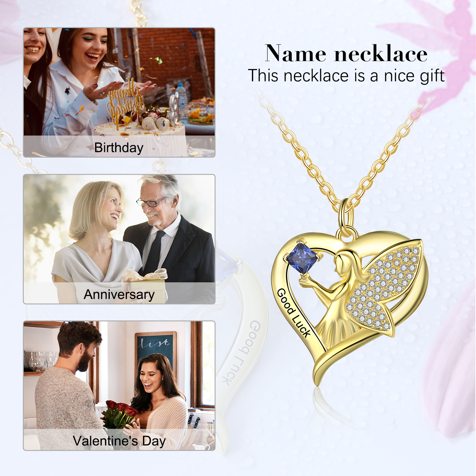 Personalised Heart Elf  Necklace With Birthstone Custom Text Gifts For Her-Jessemade AU