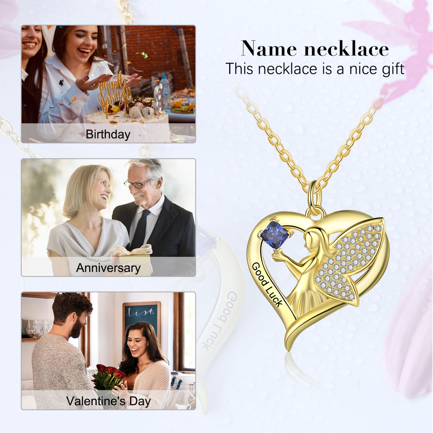 Personalised Heart Elf  Necklace With Birthstone Custom Text Gifts For Her-Jessemade AU