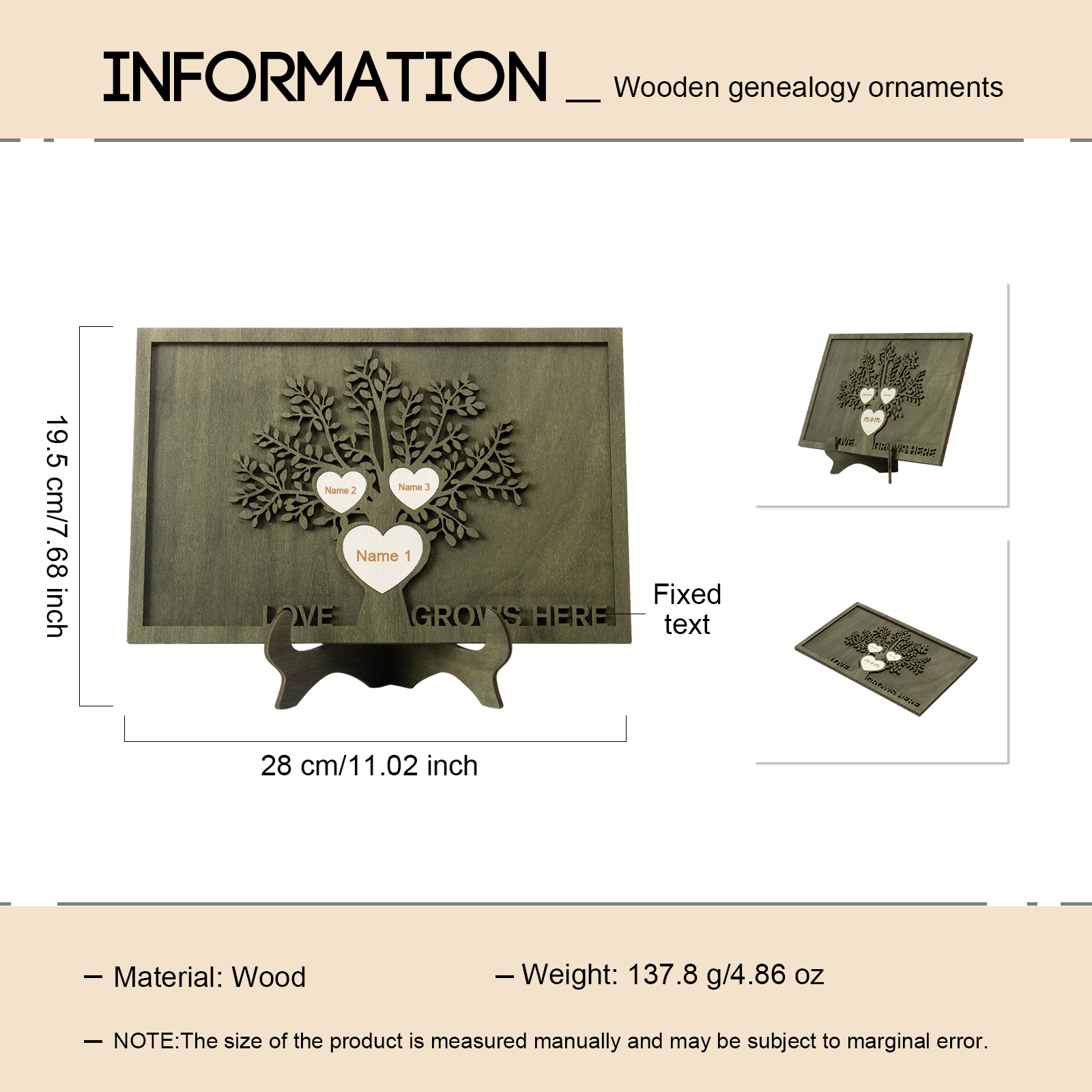 Family Tree Wood Frame Personalised Family Tree Sign Custom 3 Names Plaque-Jessemade AU