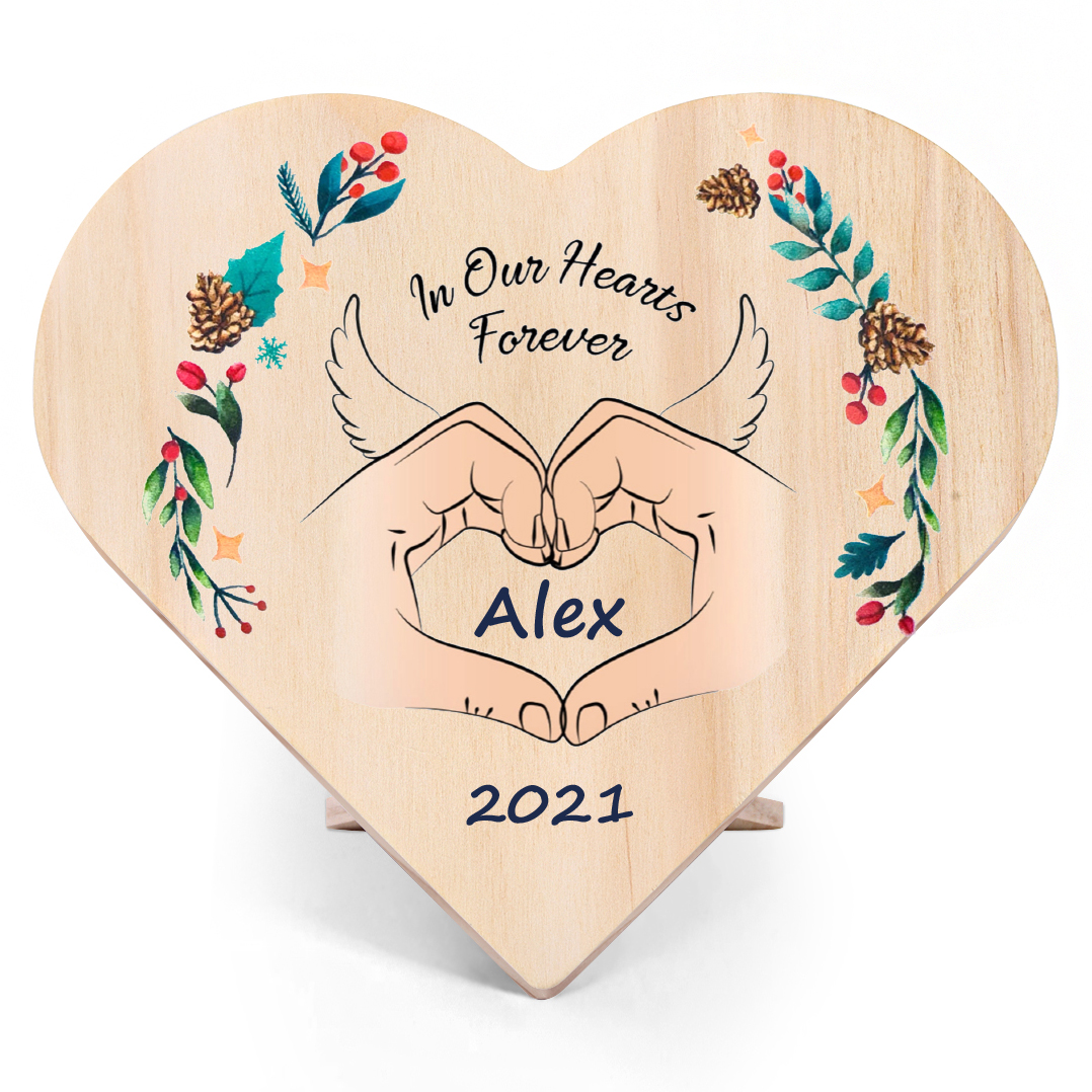 In Our Hearts Forever Memorial Wooden Heart Keepsake Desktop Ornament-Jessemade AU