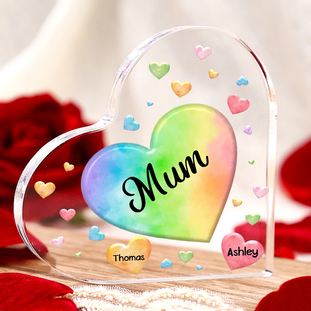 2 Names - Personalised Acrylic Heart Keepsake Custom Text Colourful Hearts Ornament Gift for Mother/Grandma-Jessemade AU