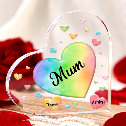 2 Names - Personalised Acrylic Heart Keepsake Custom Text Colourful Hearts Ornament Gift for Mother/Grandma-Jessemade AU