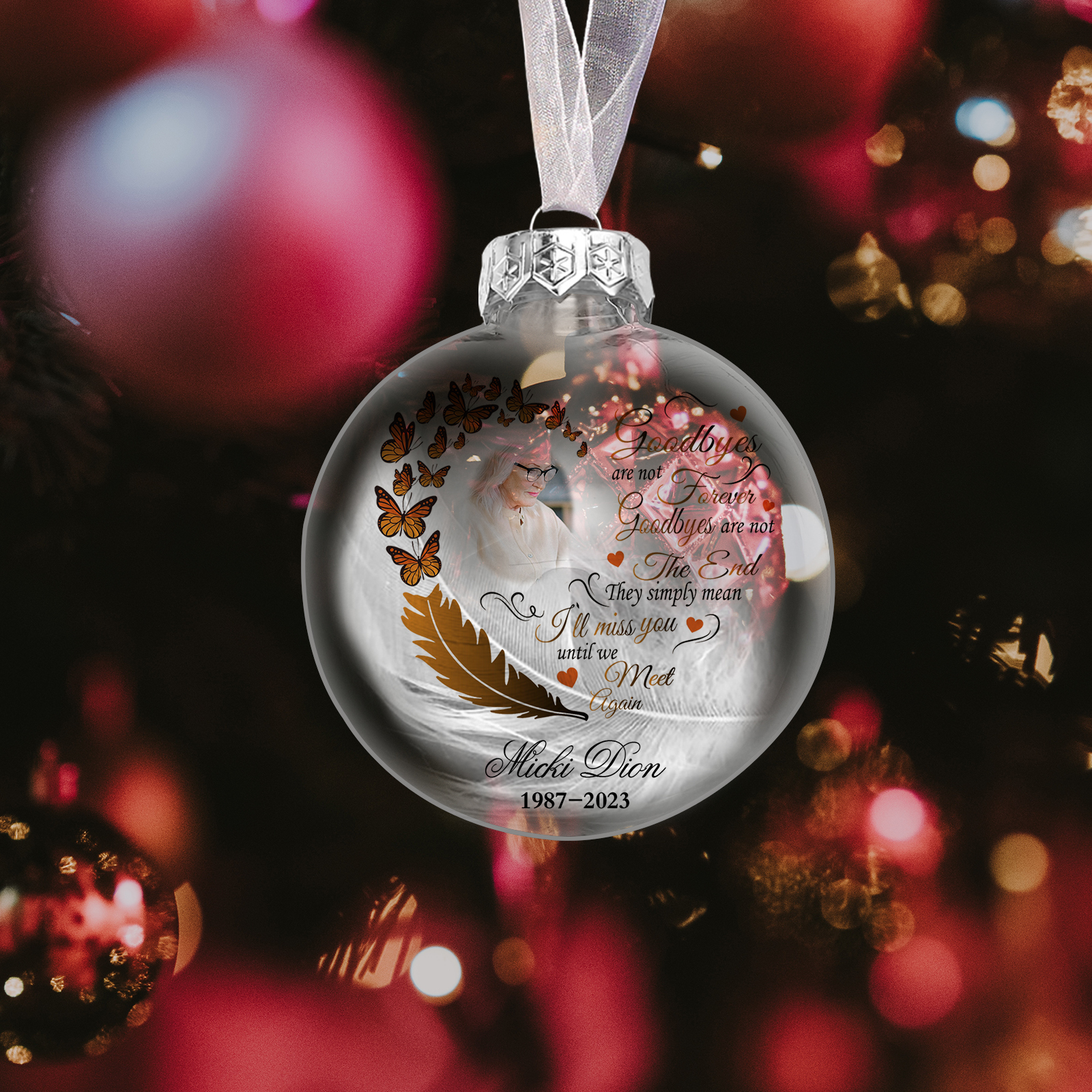 Memorial Ball Feather Ornaments Custom Name & Date & Photo Christmas Ornament Commemorate Deceased Loved Ones - Goodbyes Are Not Forever-Jessemade AU