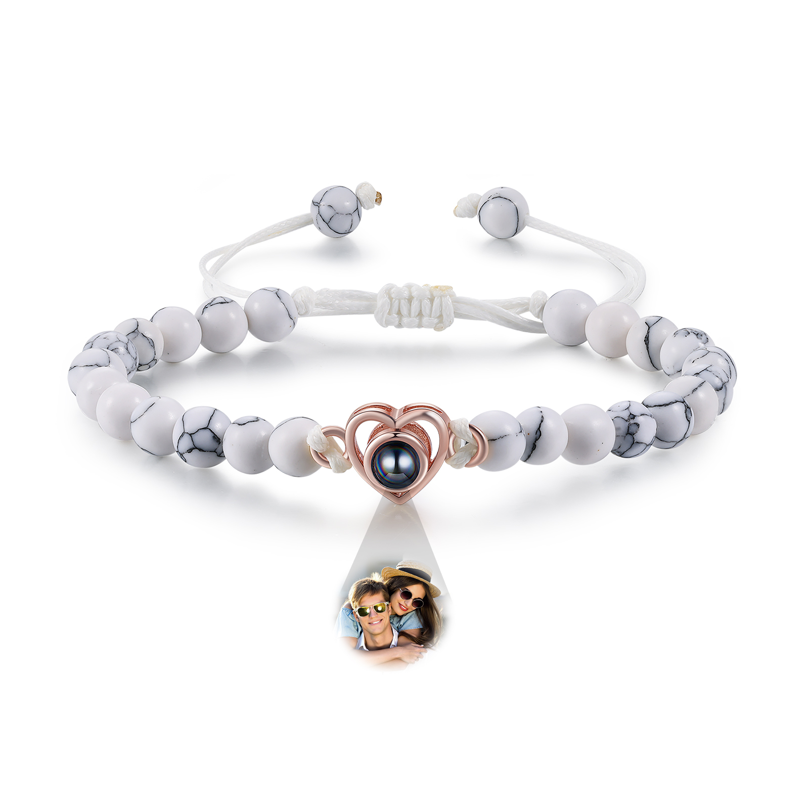 Personalised Projection Beaded Bracelet Customised Photo Bracelet White Adjustable Bracelet Personalised Gift for Couples-Jessemade AU