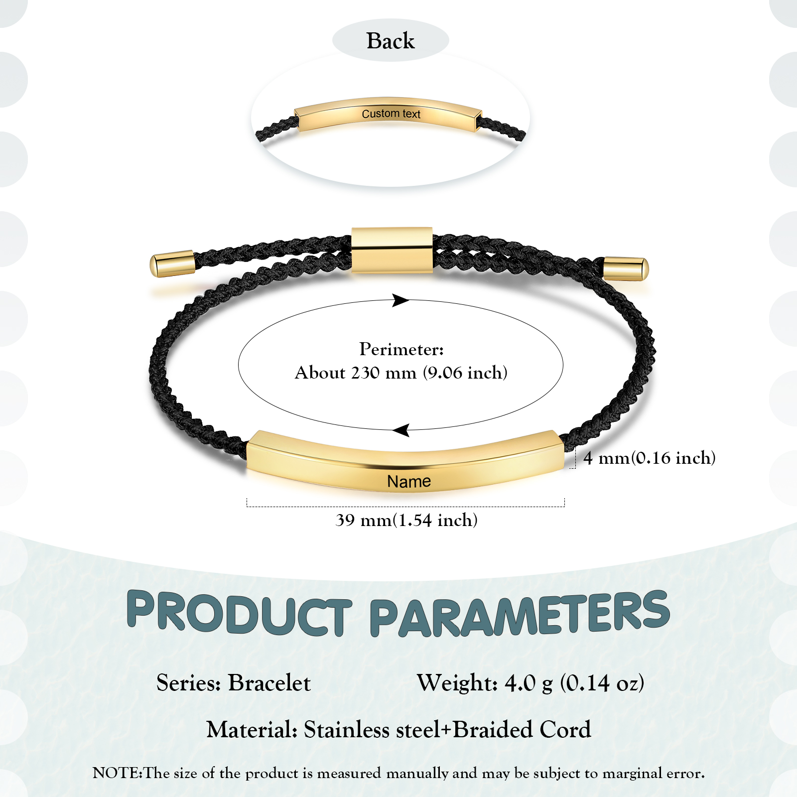 Personalised Braided Rope Bracelet Custom Name & Text Bar Bracelet for Her/Him-Jessemade AU