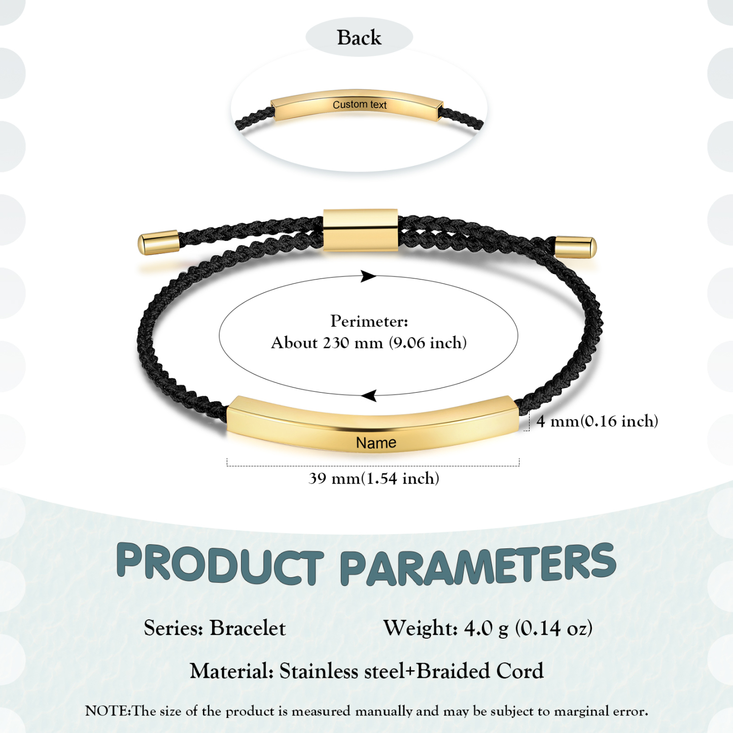 Personalised Braided Rope Bracelet Custom Name & Text Bar Bracelet for Her/Him-Jessemade AU