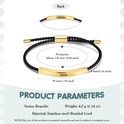Personalised Braided Rope Bracelet Custom Name & Text Bar Bracelet for Her/Him-Jessemade AU