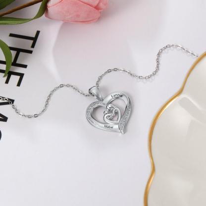 925 Sterling Silver Engraved with 2 Names Love Necklace For Mom-Jessemade AU