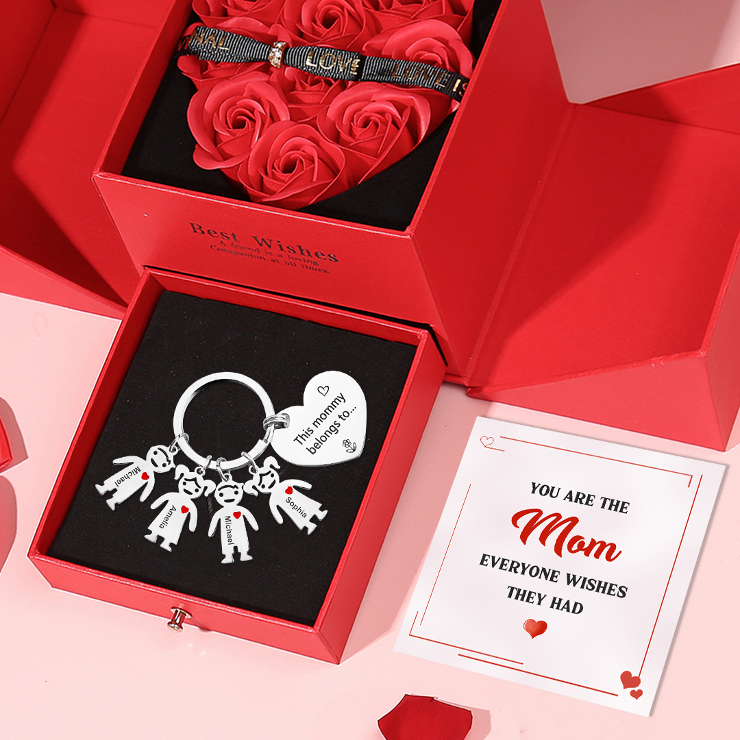 Personalised Heart Keychain With Engraved 4 Kid's Names Charms "This Mummy Belongs to" Mother's Day Gifts For Mum-Jessemade AU