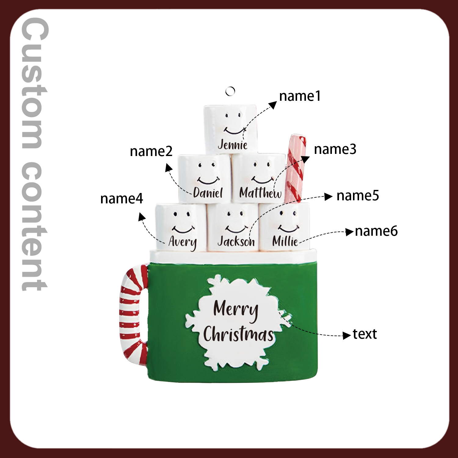 6 Names - Personalised Xmas Ornament Custom Name & Text Christmas Tree Wooden Decor Gift for Family Friends-Jessemade AU