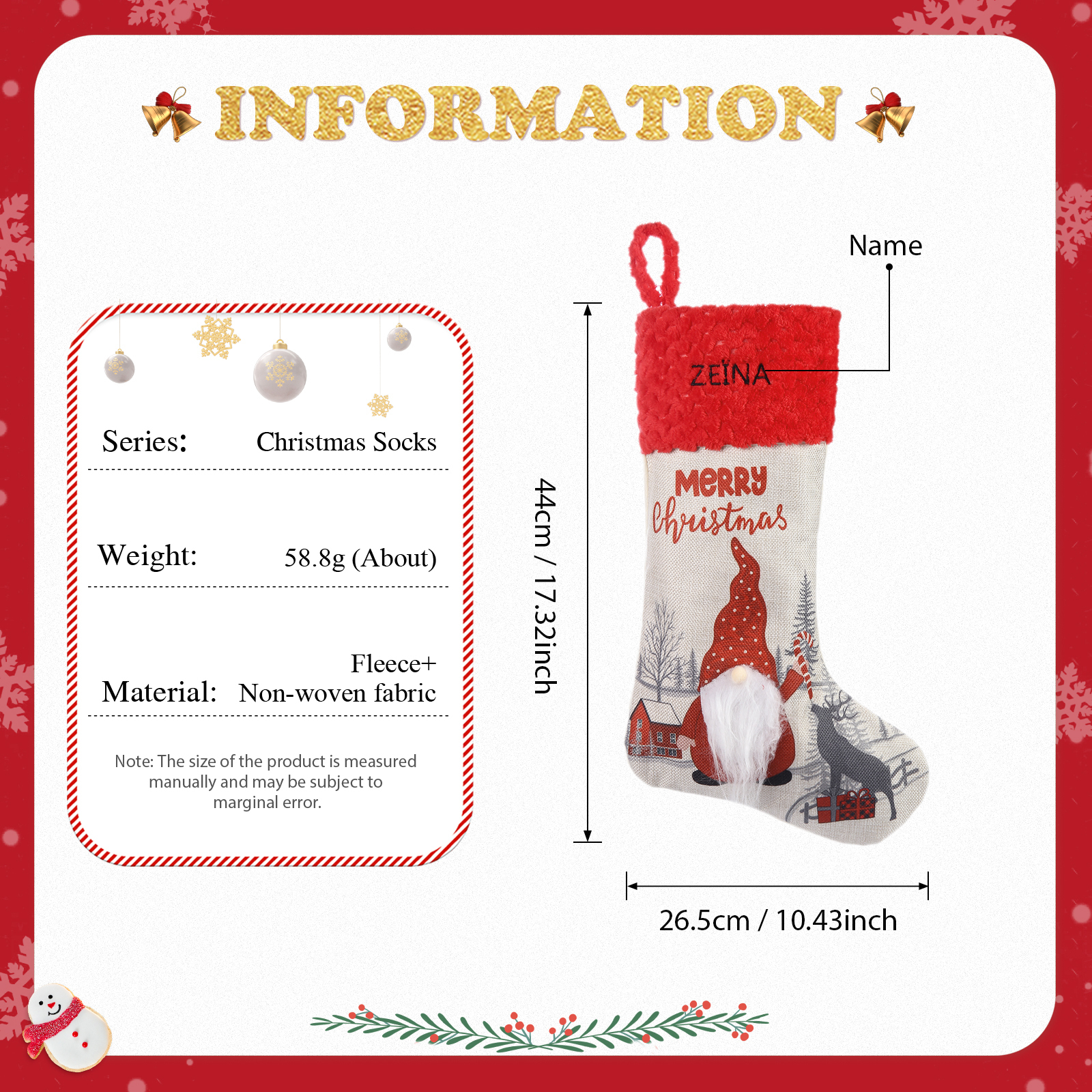 Personalised Christmas Stocking Ornaments Custom 1 Name Santa Claus Socks Gifts for Family Friends-Jessemade AU