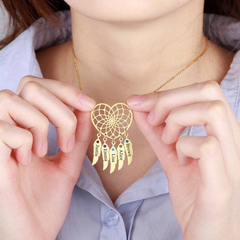 Personalised Dream Catcher Necklace With Birthstones Custom 1 Name Necklace Gifts For Her-Jessemade AU
