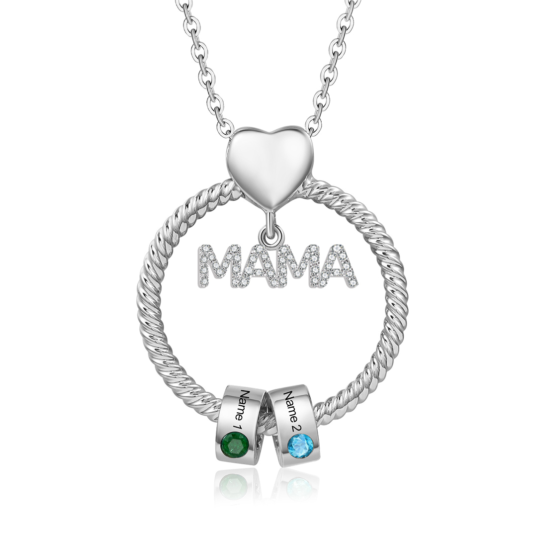 2 Names - Personalised Mama Circle Pendant Necklace Custom Names & Birthstones Necklace Mother's Day Gifts-Jessemade AU