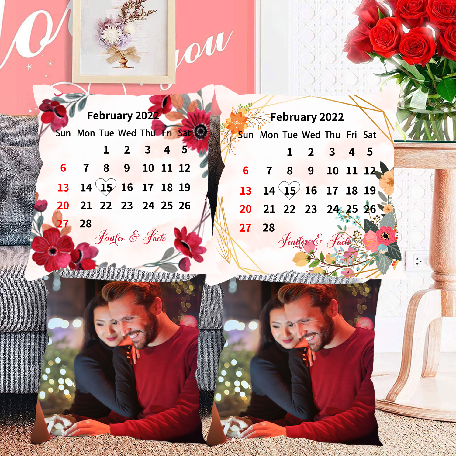 2 pcs Personalised Couple Pillow Case Engrave Photo Pillow Cover Sweet Gift For Her Him-Jessemade AU