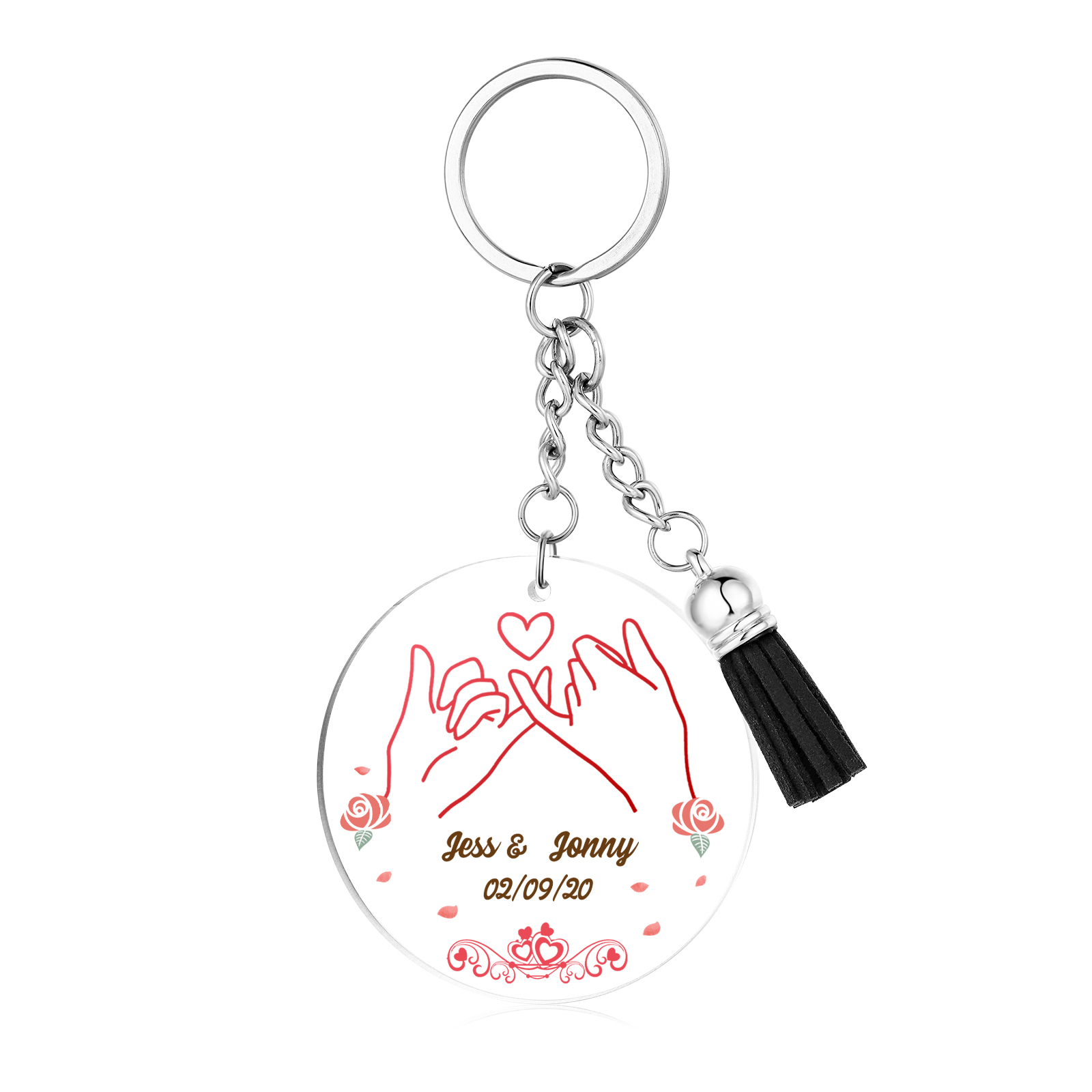Personalised Pinky Swear Couple Keyring Custom 2 Names & Date Acrylic Keychain Valentine's Day Anniversary Gift for Couples-Jessemade AU