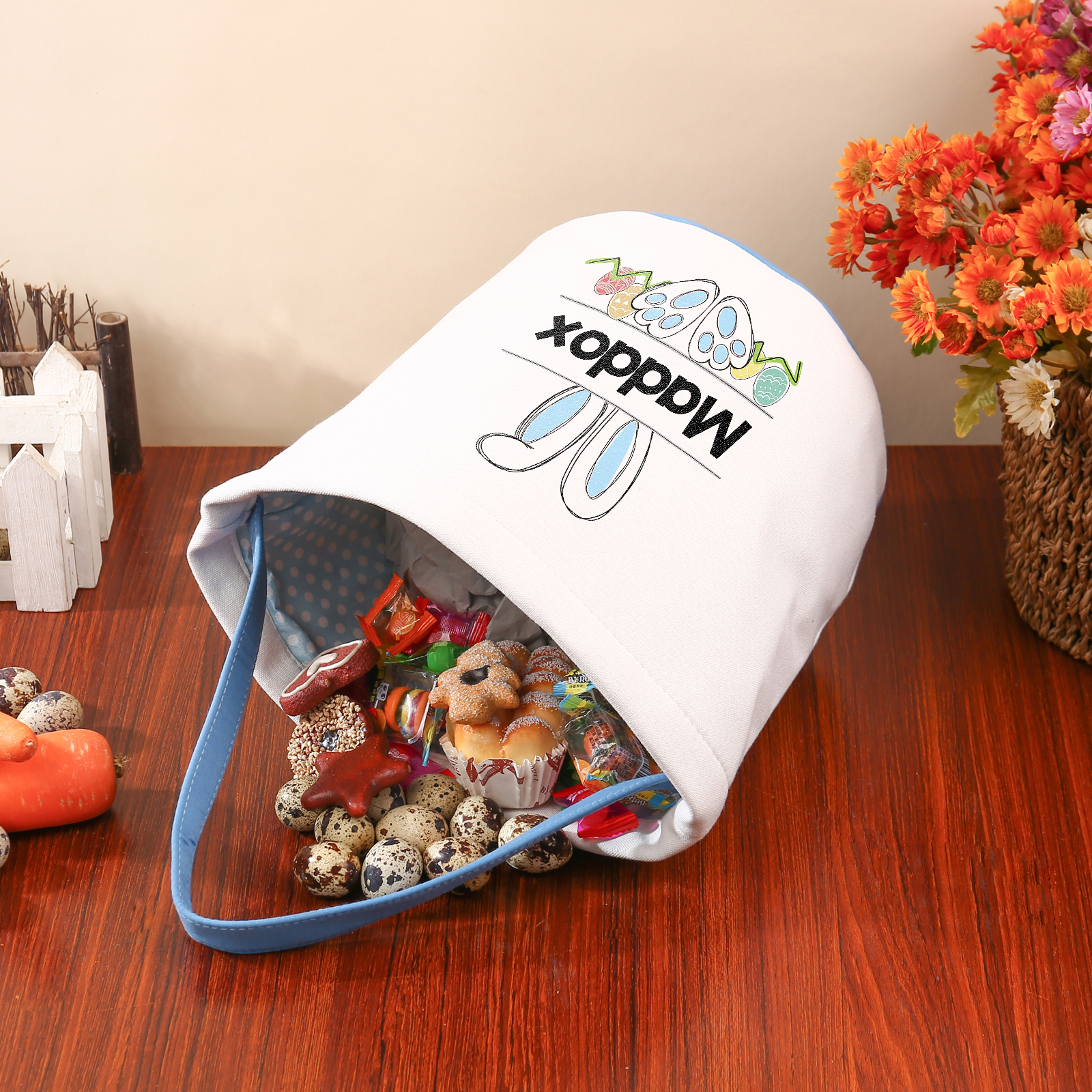 Easter Bunny Tote Bag Personalised Name Bucket Bag White Basket Gifts For Kids-Jessemade AU